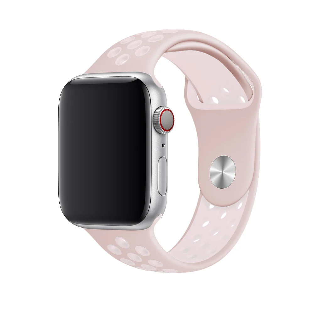 light pink white 17 Дышащий силиконовый спортивный ремешок для Apple Watch 5 4 3 2 1 42 мм 38 мм резиновый ремешок для Nike+ Iwatch 5 4 3 40 мм 44 мм - Цвет ремешка: light pink white 17