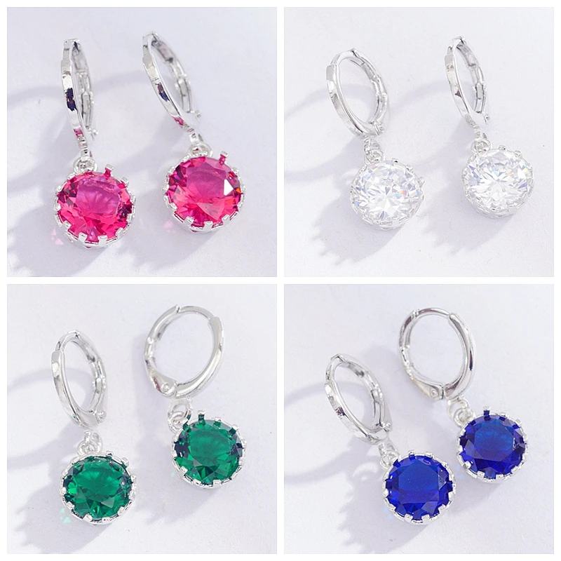 Круглые серьги кольца с камнями для девочек модные женские белого и золотого