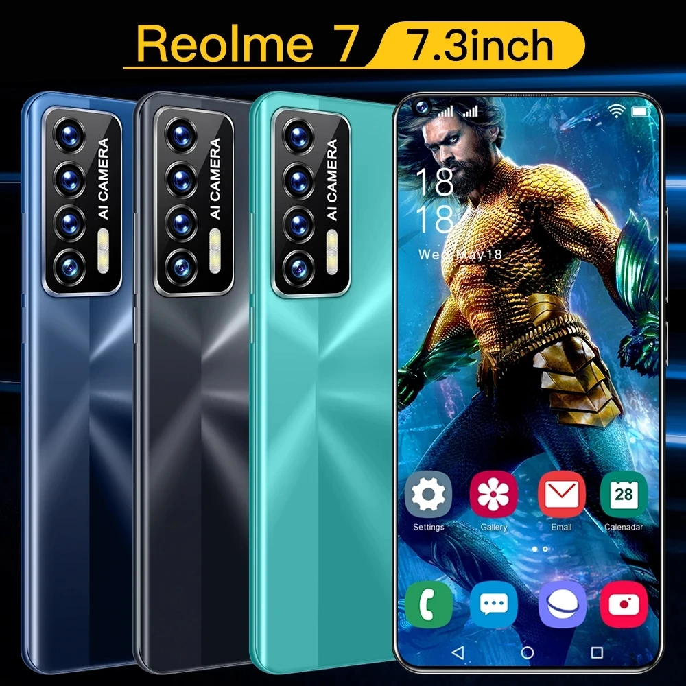 

Reolme 7 Smartphones Global Version Qualcomm Snapdragon 888 6800mAh Android11.0 16GB 1T 7.3'' 5G Face Unlock Mobile Phone