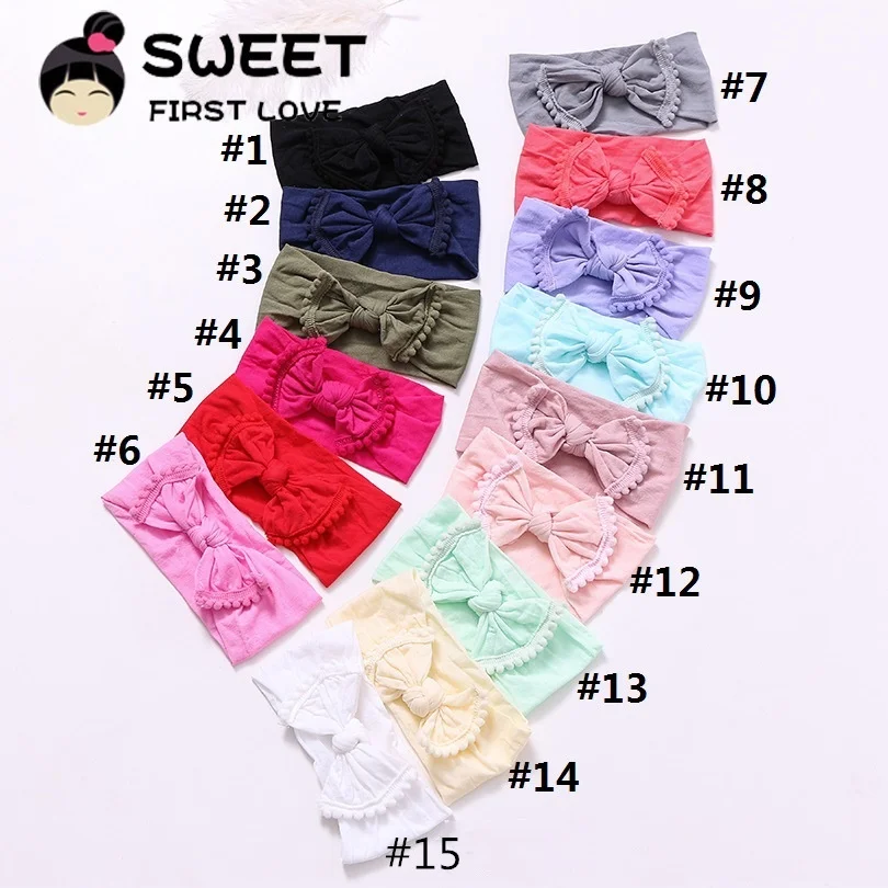 Нейлоновая повязка на голову с бантом и помпоном 41 цвет | Аксессуары для одежды