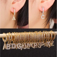 new stainless steel 26 letters earrings mens and womens initials zircon crystal rhinestone hanging earrings luxury ear buckle
