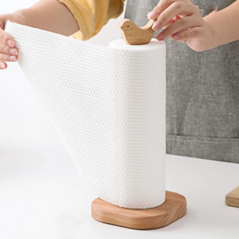 

Roll Paper Storage Rack Paper Towel Rack Shelf Kitchen Countertop Solid Wood Vertical Toilet Paper Roll Holder Large