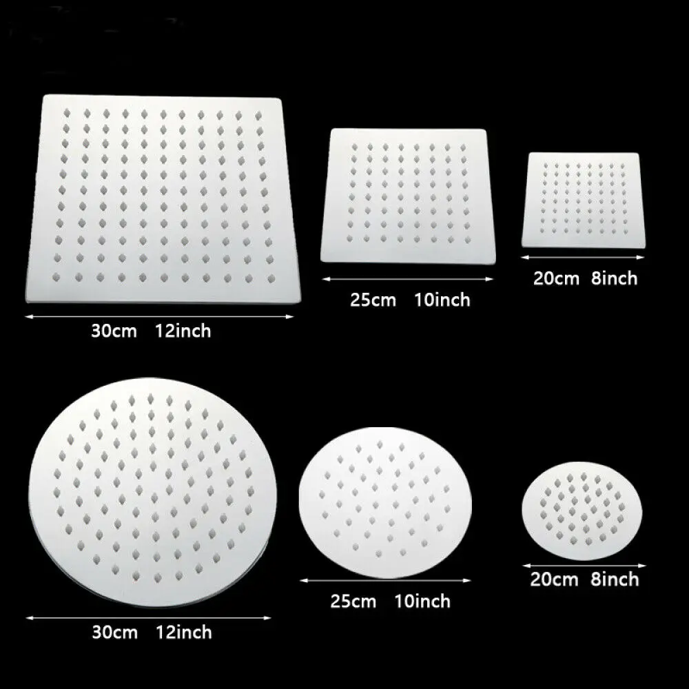 Круглая квадратная ультратонкая насадка для душа из нержавеющей стали 8/10/12 дюйма