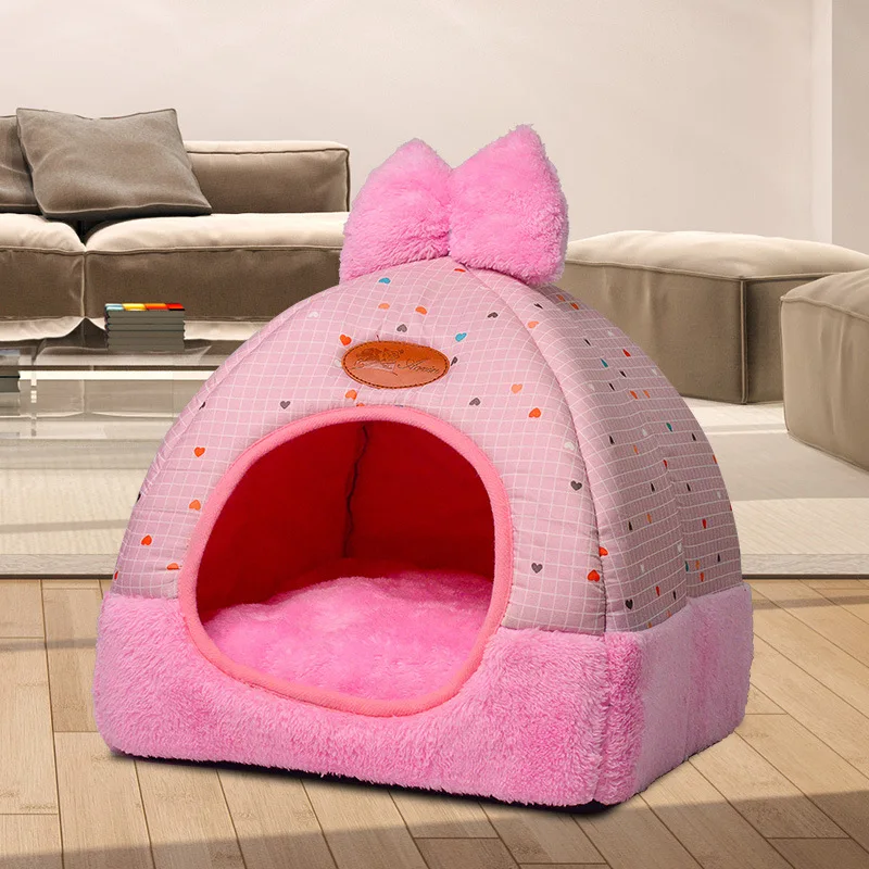 Двойная съемная кровать для кошек теплая Лежанка домашних питомцев зимняя