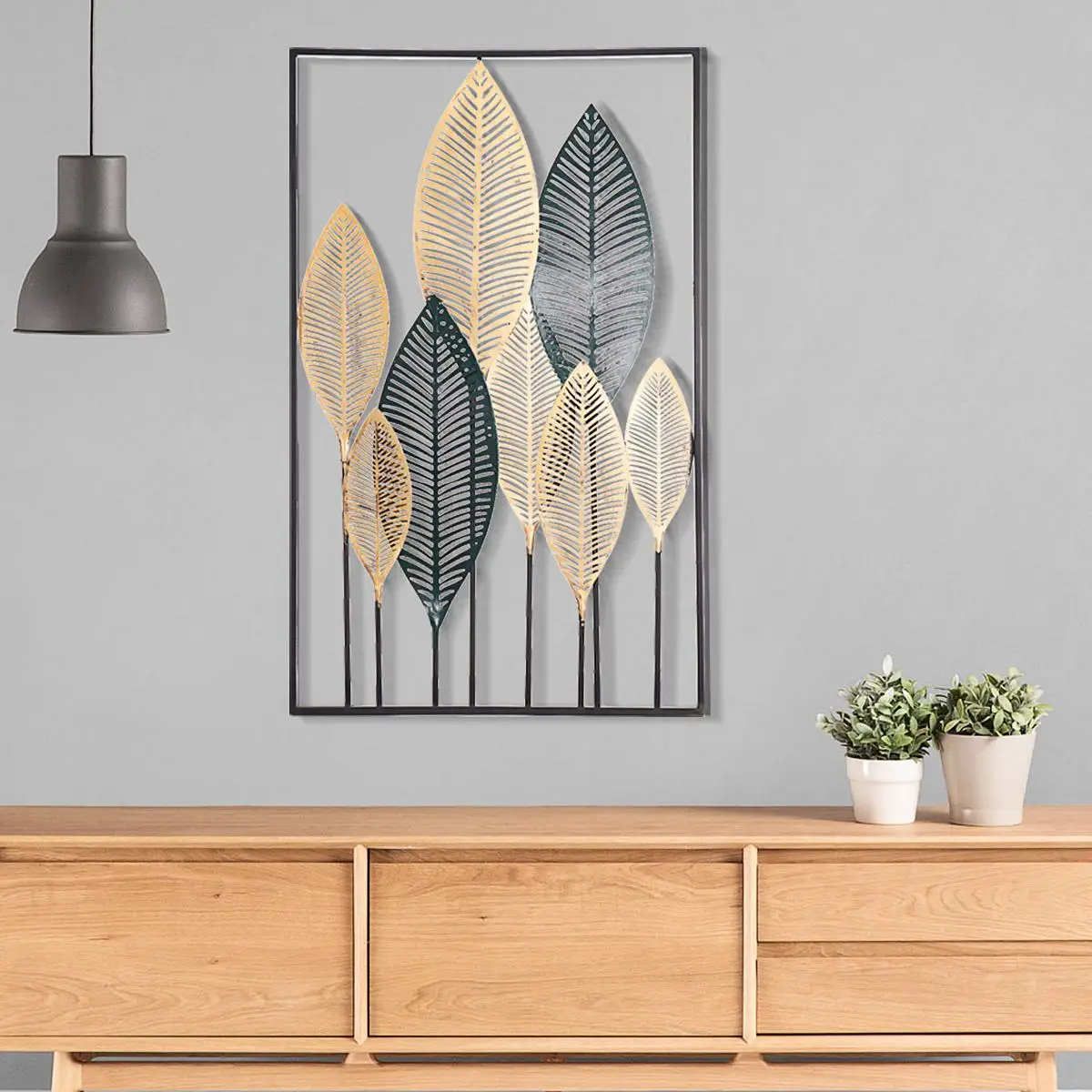 

3D Wrought Iron Leaves Wall Mural Decoration Home Livingroom Wall Hanging Ornaments Hotel Porch Wall Sticker Crafts Gift 53x84.5