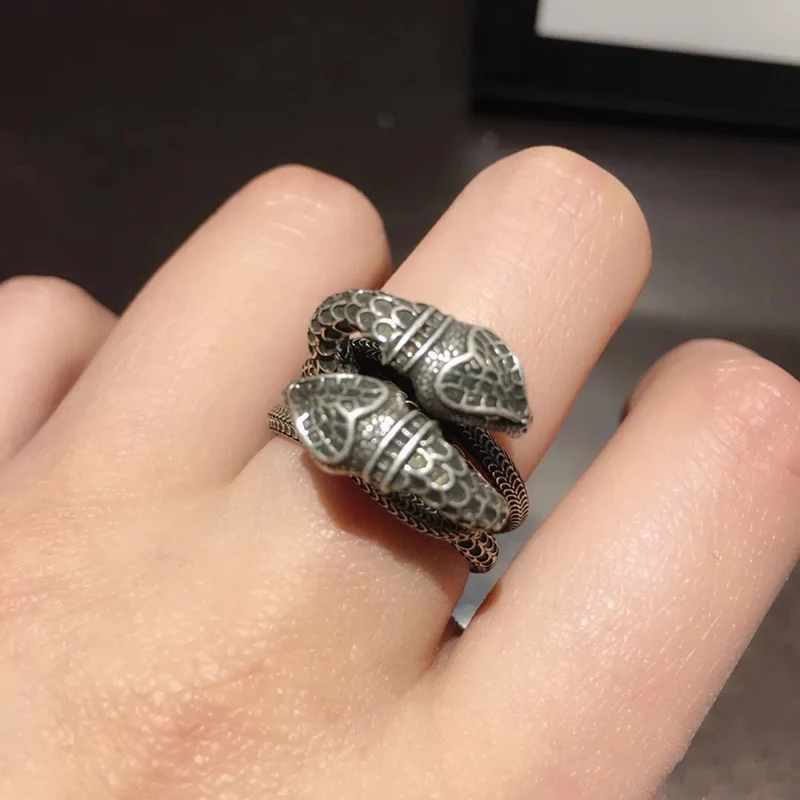 

Ag925 Sterling Silver Ring Couples Retro Luxury Brand Men And Women Snake Ring Jewelry Personality Tide Hip Hop Rock Party Gift