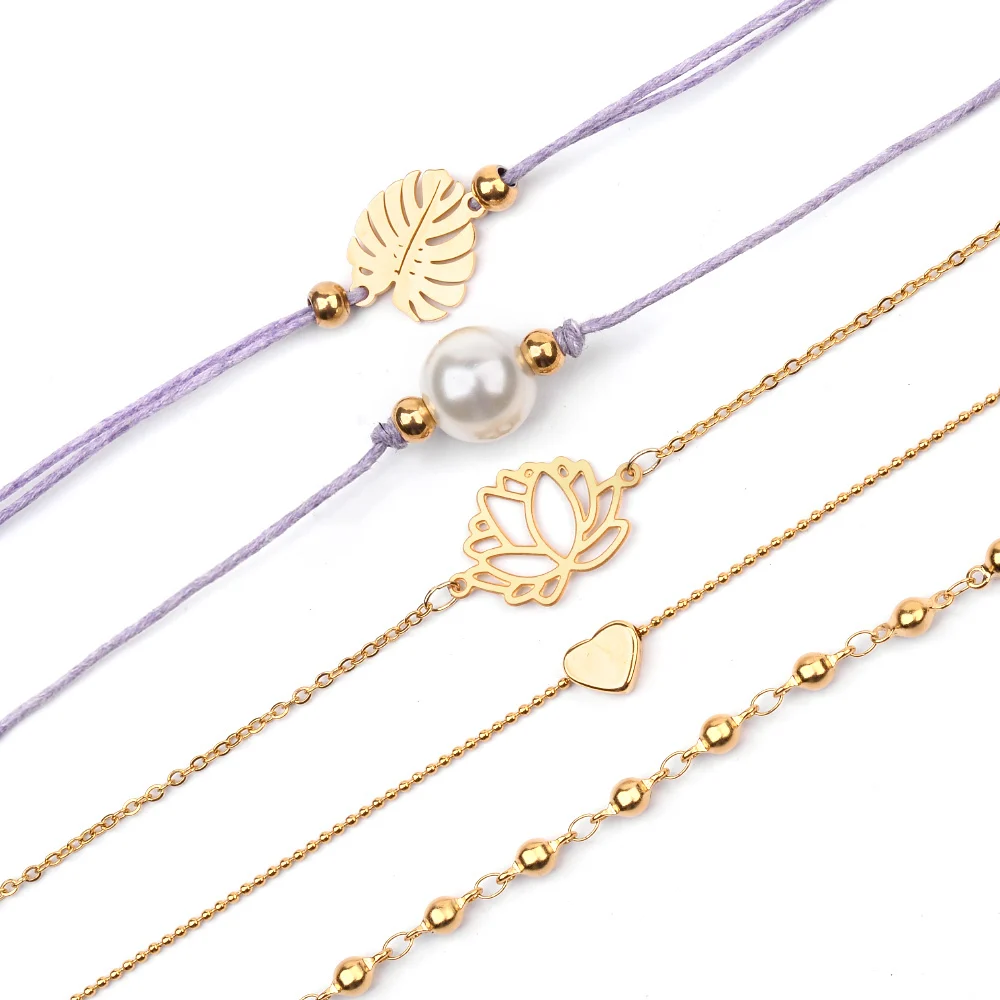 BOJIU плетеный шнур из нержавеющей стали индивидуальный Набор браслетов для женщин