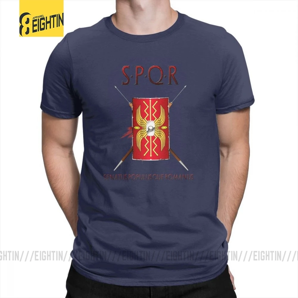 SPQR футболки, хлопок, Классическая футболка с коротким рукавом, новинка, Круглый ворот, мужские футболки, большой размер, принт, дышащие, Новинка - Цвет: Тёмно-синий