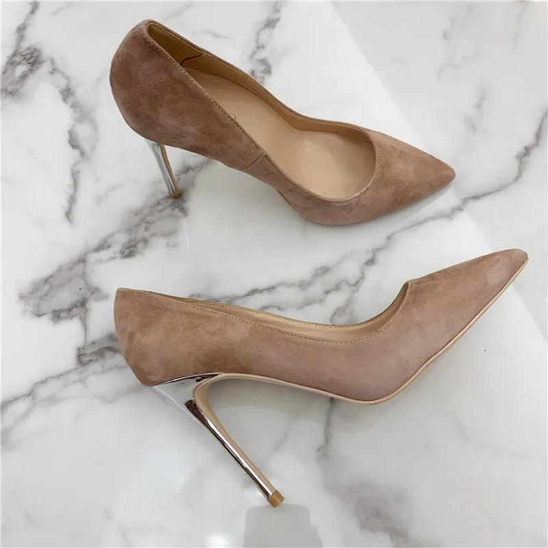 

Free shipping fashion sexy lady Camel suede Point Toe High Heels pumps shoes Stiletto heel 12cm 10cm 8cm