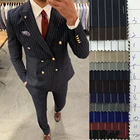 Мужские повседневные Костюмы в полоску, двубортные брюки, Блейзер, облегающие смокинги для жениха на свадьбу, индивидуальный костюм для выпускного вечера