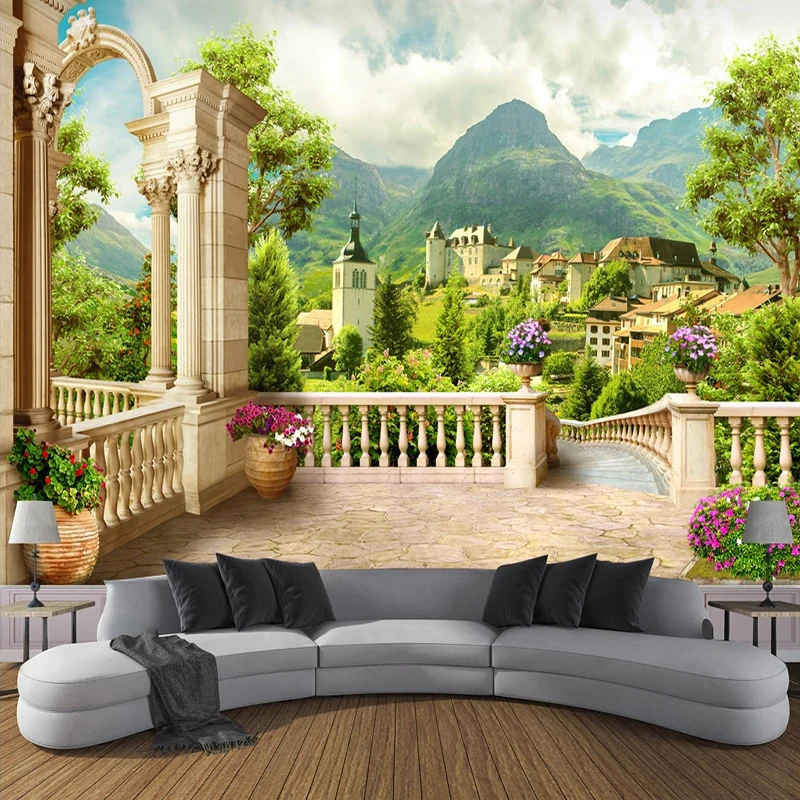 

Custom Wall Paper Mural Roman Column Balcony Town Scenery Photo Wallpaper For Walls 3D Living Room TV Background Home Decoration