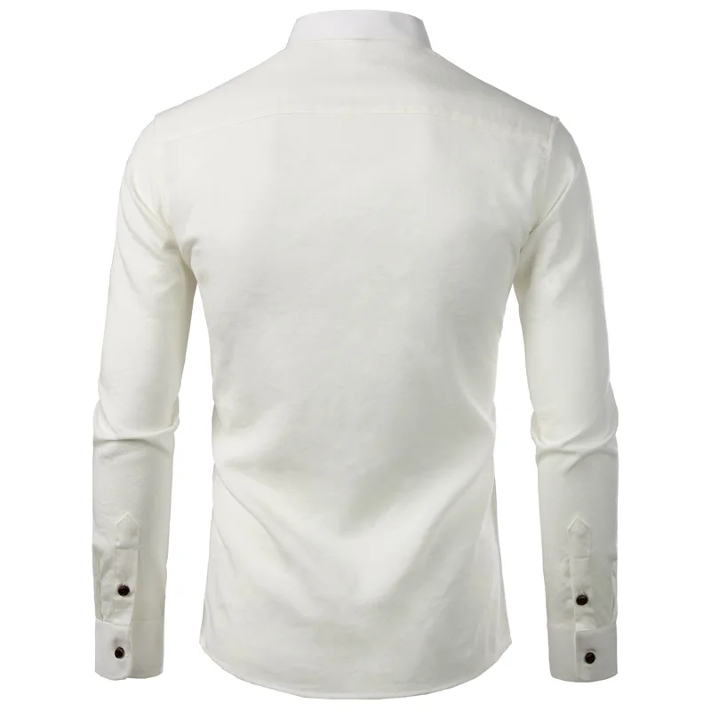 Рубашка мужская с воротником стойкой эластичная сорочка на пуговицах карманами