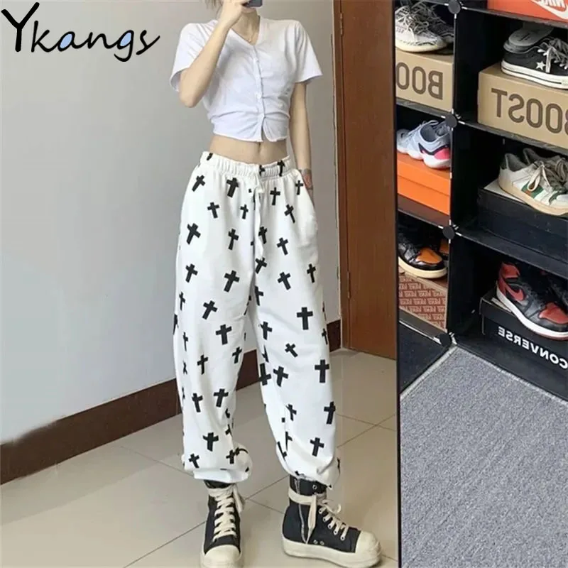 

Drawstring Korean Harajuku Woman Trousers Joggers Women Hip Hop Streetwear Harem Pant Aesthetic Pockets Elastic High Waist Pants