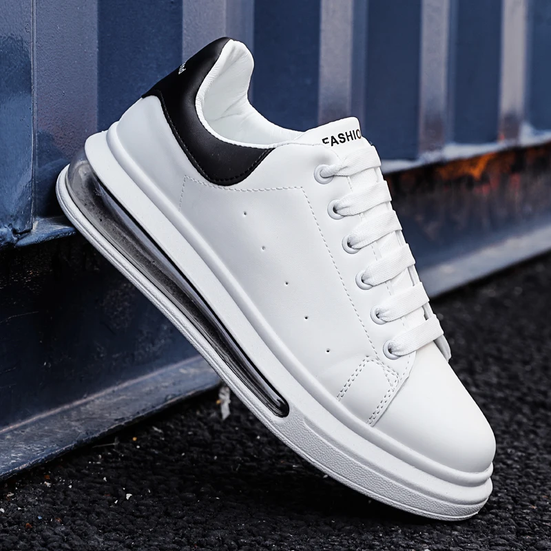 

Mens Causal Shoes Men's Leather Casual Shoes Men Fashion Sneakers Air Cushion Mens Man Stylish For Streetwear Sneaker White