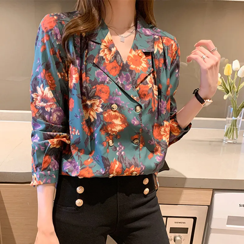 

Korean Women Shirts Chiffon Blouses Women Long Sleeve Shirts Tops Woman Printing Blouse Top Plus Size Casual Woman Floral Shirt