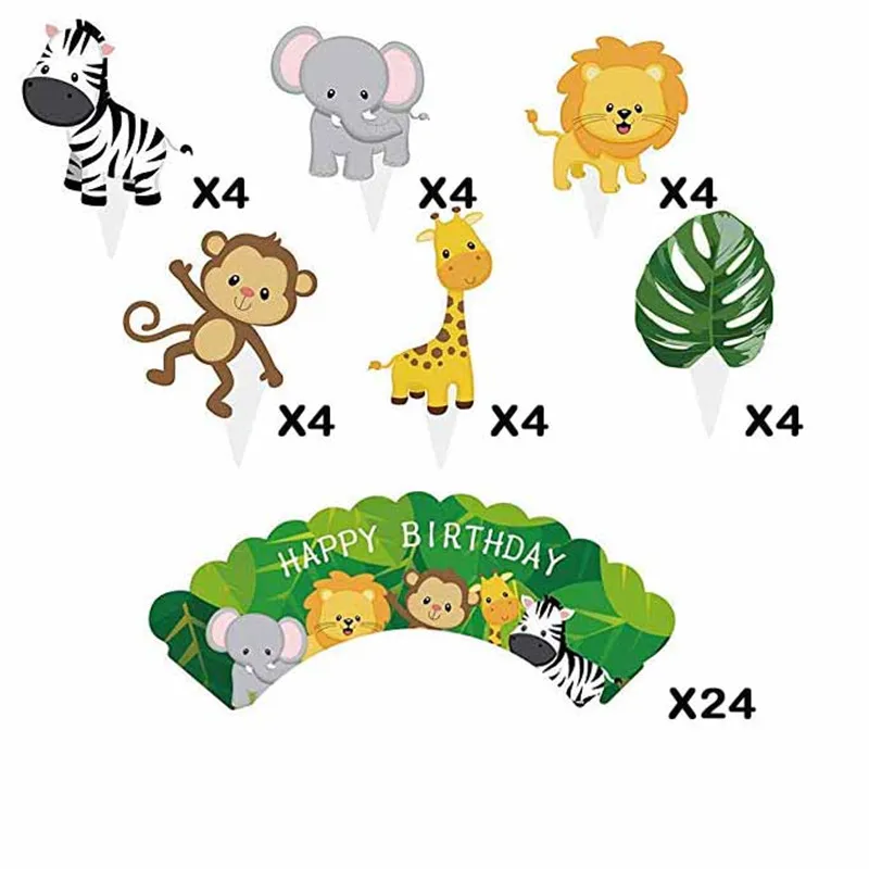 

24pcs Jungle Animal Birthday Party Decoration Cupcake Wrappers Cake Border Baby Shower Cake Decoration Party Supplies Kids Favor