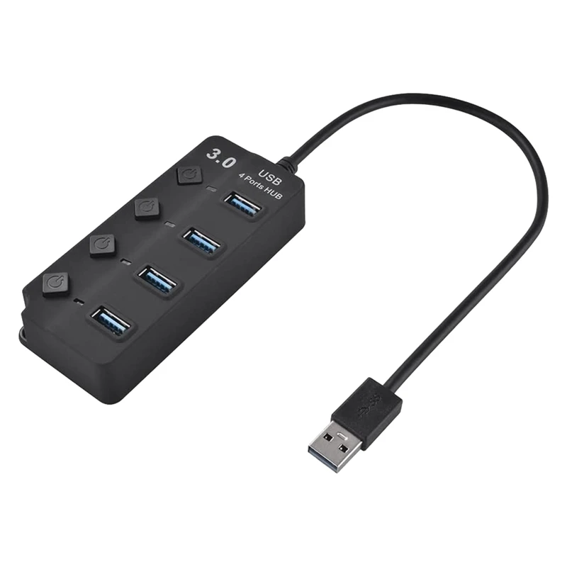 

4-Port USB 3.0 Hub With Individual Power Switches, Portable Data Hub Compatible For USB A Devices, 5Gbps Transfer Speed