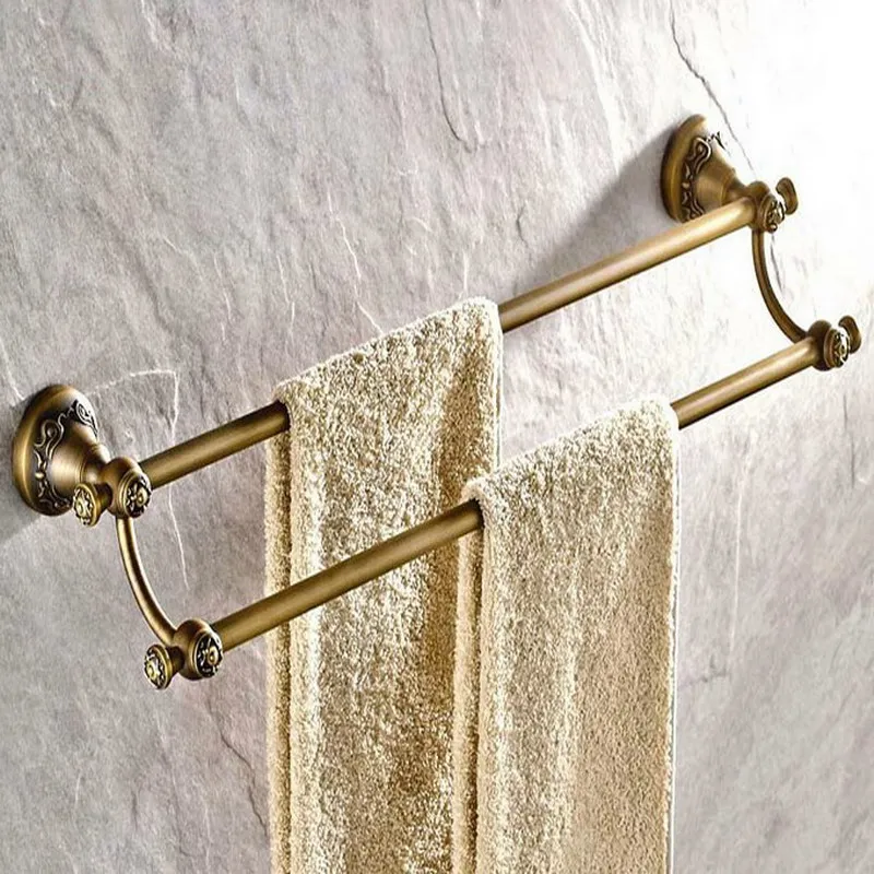 

Wall Mounted Vintage Retro Antique Brass Bathroom Double Towel Bar Towel Rail Holder Bathroom Accessory mba425