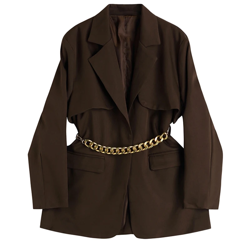 

Coffee Color Big Size Casual Blazers for Women Elegant New Lapel Long Sleeve Loose Fit and Jackets Blazer Suits Women's Clothing