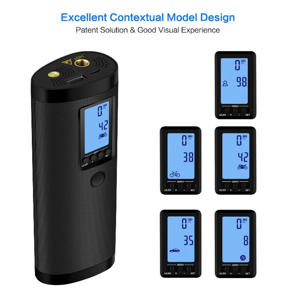 Портативный воздушный мини насос для велосипеда с манометром перезаряжаемый