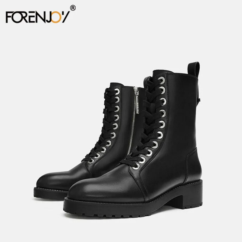 FORENJOY/женские ботильоны Цвет Черный сезон весна осень ботинки в байкерском стиле