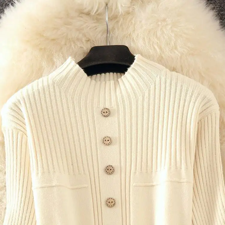 ICHOIX элегантный свитер платье зимнее Длинные рукава Повседневные Белое Женское