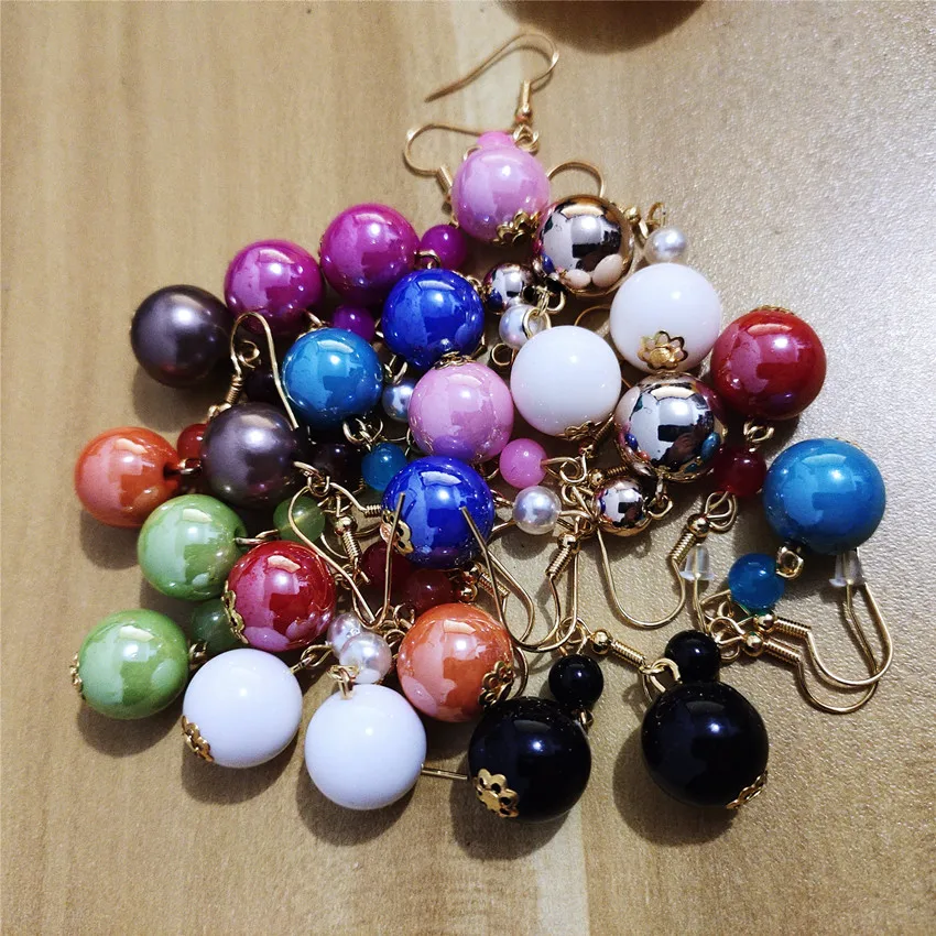 

12 pcs/lot Elegant Imitation White Pearls Drop Earrings Colorful Gold Hooks Romantic Party Gifts For Women Girls Wedding Jewelry