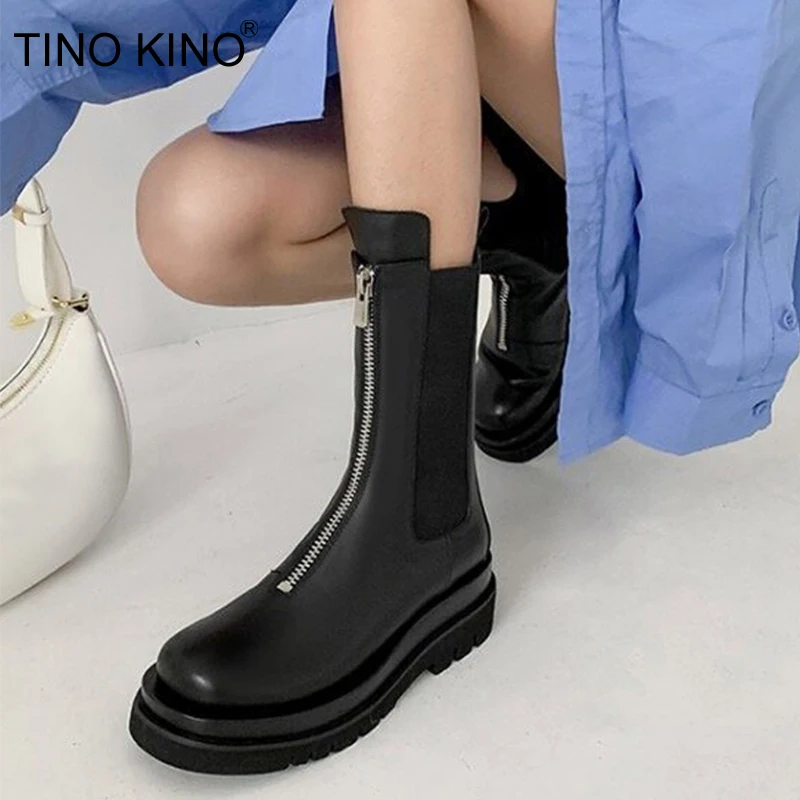 

Ботильоны женские на платформе и толстой подошве, элегантные модные короткие ботинки из мягкого полиуретана на молнии, Осенняя обувь