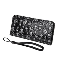new patent leather wallet zipper long hand bag punk rock locomotive skulls bills clip more screens appliance with rope wallet
