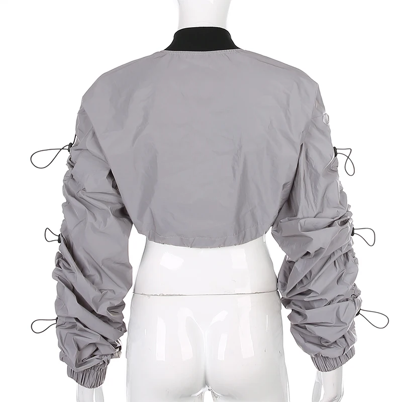 Новые пикантные Ruched слоеного с длинным рукавом куртка-бомбер капюшоном на молнии