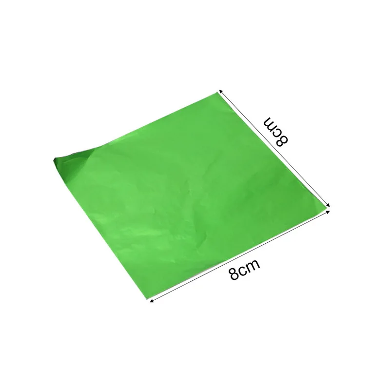 green Dozzlor 100 шт 8x8 см DIY пищевая алюминиевая фольга s бумага шоколадные конфеты упаковка 10 цветов Вечеринка день рождения обертка фольга бумажная наклейка - Цвет: green
