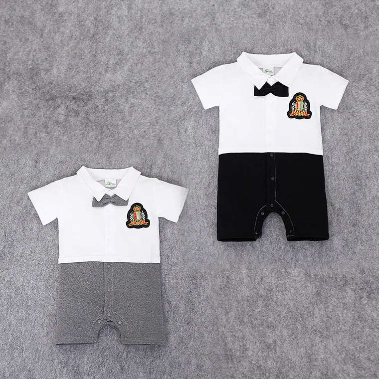 

Baby Boy Rompers Cotton Short Sleeve Gentleman Clothing Summer Toddler Boys Outfits with Bow Tie Newborn Infant Jumpsuits