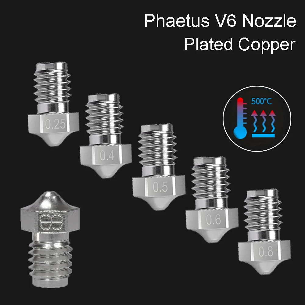 Phaetus V6 Nozzle Plated Copper E3D V6 Hotend Extruder 1.75MM Filament 0.25/0.4/0.5/0.6/0.8MM 3D Printer Parts For Prusa I3 MK3