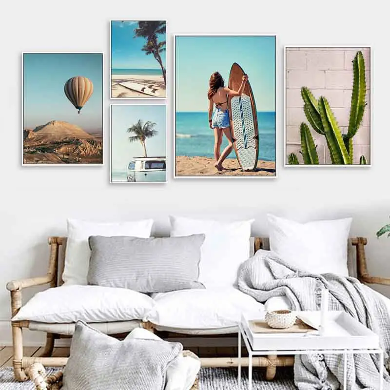 Скандинавский океан пейзаж постер пляжная Пальма серфинг пустыня Холст Картина