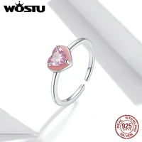wostu rose color rings cubic zircon heart sunny finger rings 925 sterling silver for women open ring jewelry dxr717