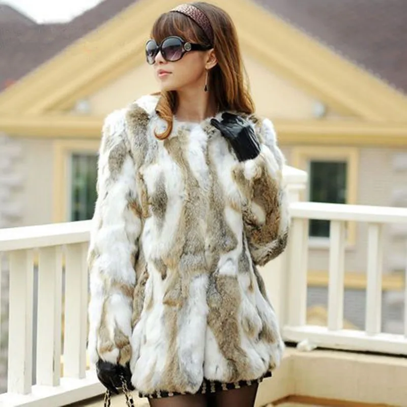 EMS бесплатная доставка натуральная Шуба из натурального кролика зимняя длинная