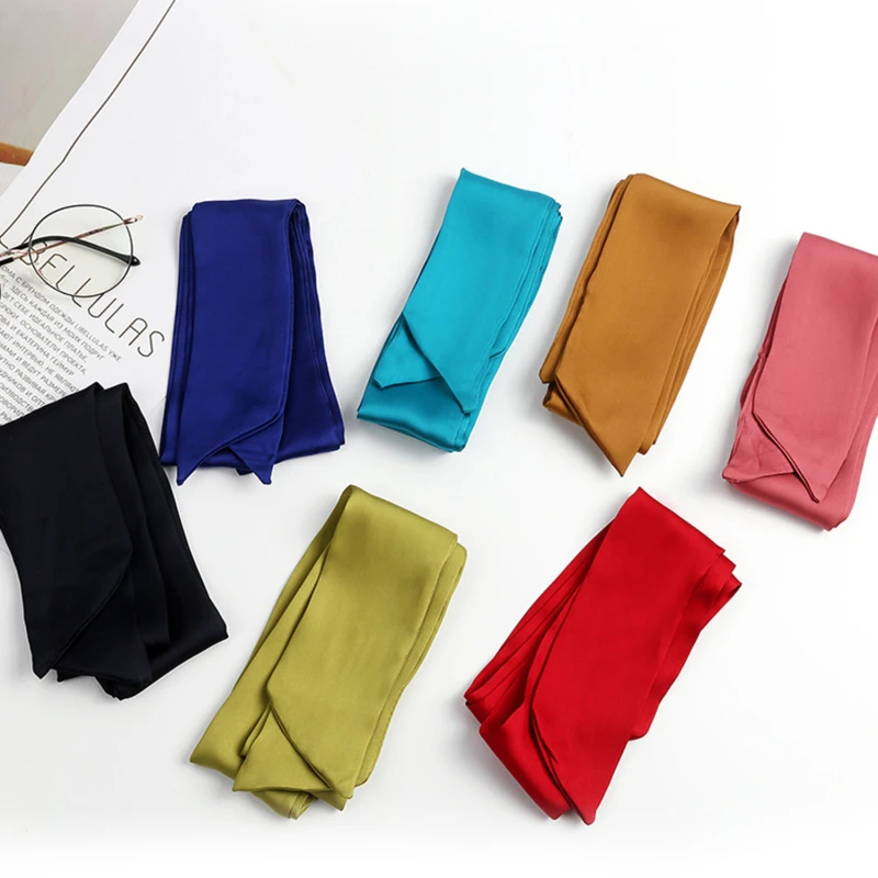 

Long Skinny Scarf for Lady Neck Tie Solid Silk Hairband Foulard Female Ribbon Belt Scarves Headband Decoration