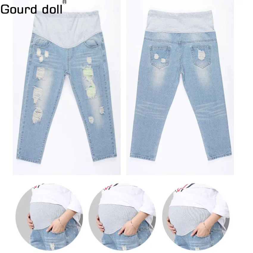 

Maternity Pants For Pregnant Women Pregnancy Embarazada Denim Jeans Spring Hole Trousers Belly Capris Legging Clothing Overalls