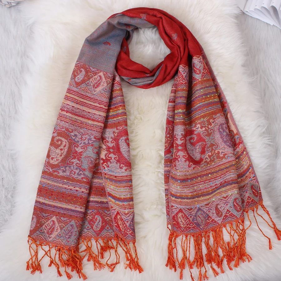 Серая модная Осенняя Женская шаль шарф Пашмина зимний национальный стиль