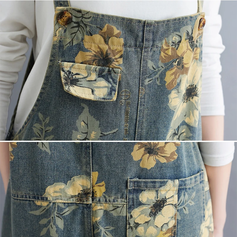 Женский джинсовый комбинезон на бретелях повседневный синий большого размера с