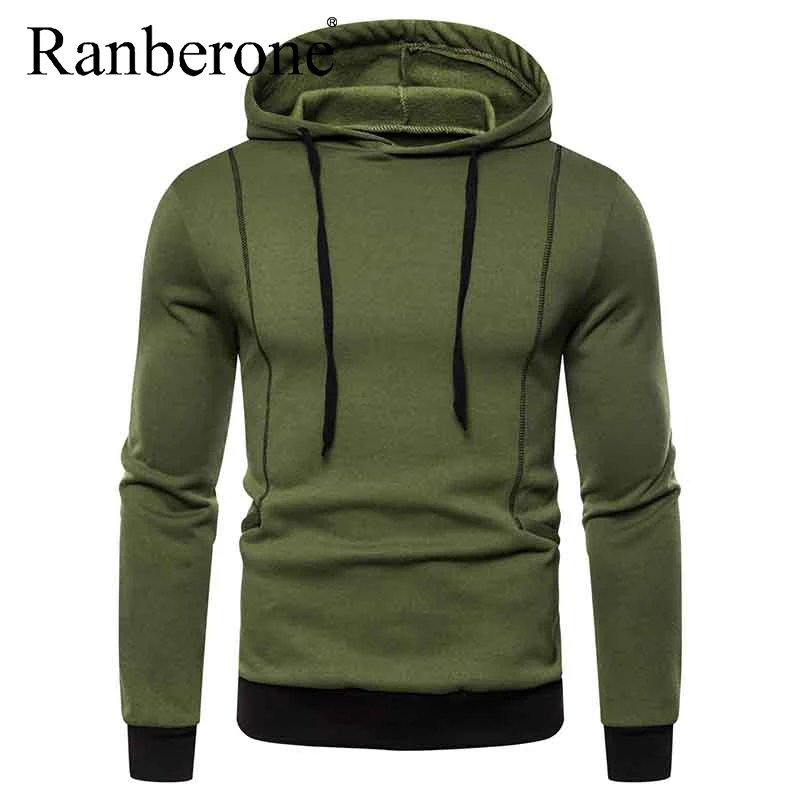 Однотонный Свитшот Ranberone спортивные костюмы мужские толстовки с капюшоном