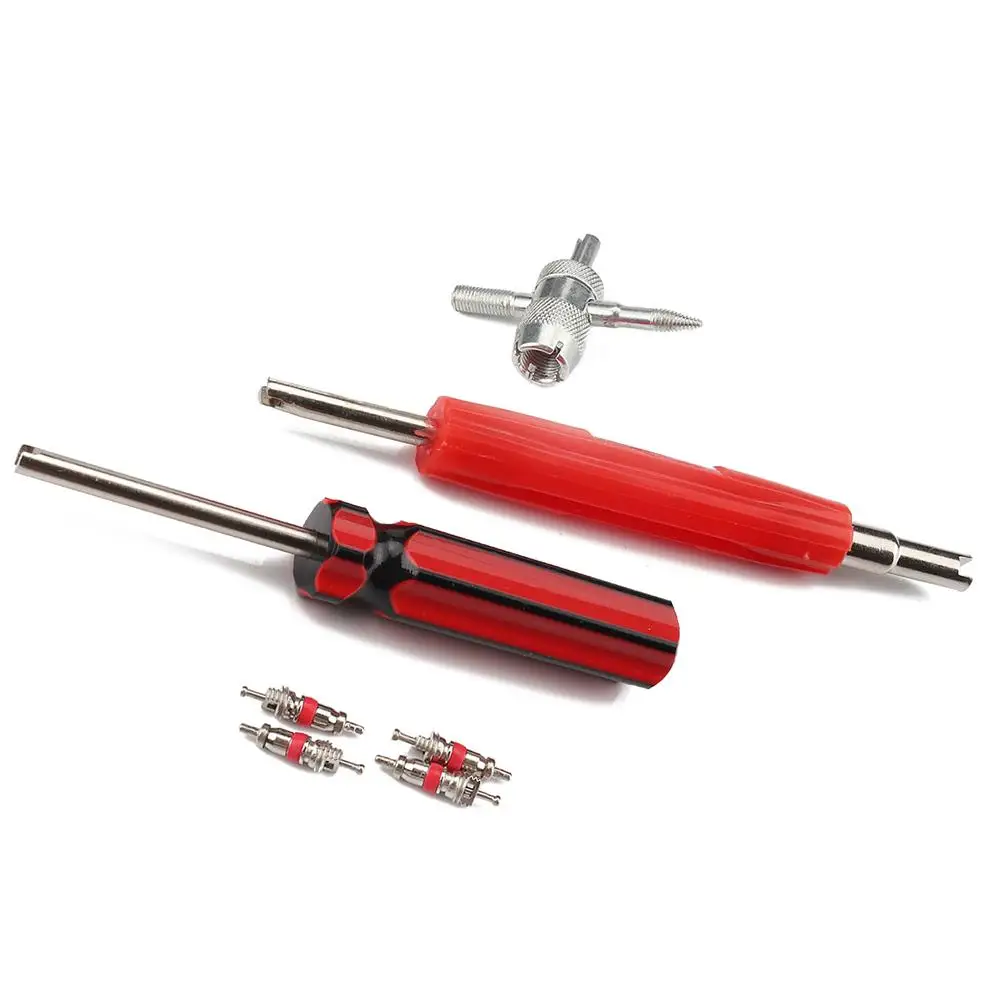 

20pcs Schrader Valve Core Dual Single Removers and 4-Way Tire Valve Tool Nickel and Zinc Alloy Plating Practical Repair Kit