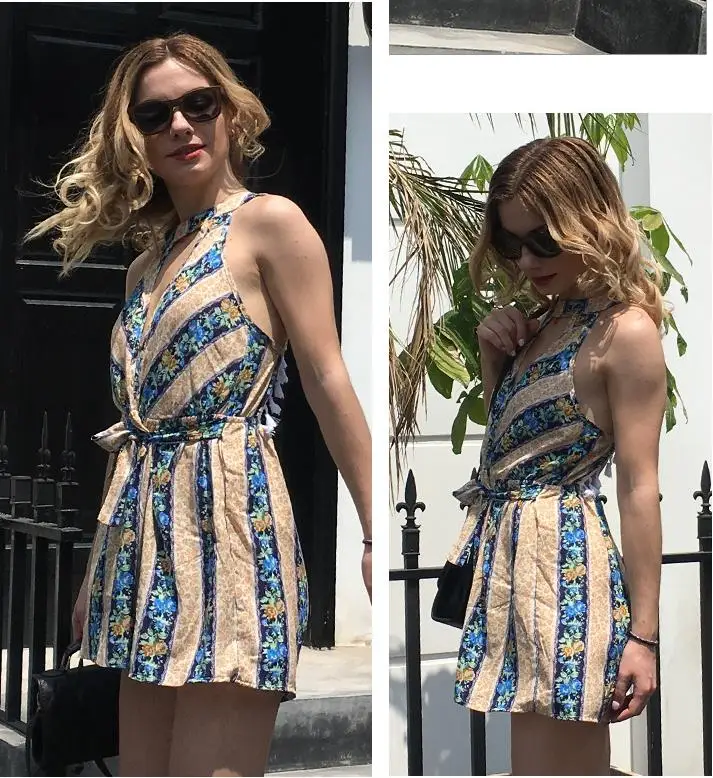 Женский короткий комбинезон тонкий с высокой талией треугольным вырезом без