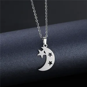 Stainless Steel Moon And Star Pendants Necklaces For Women  Men Simple Necklace Silver Color Heart Necklace Jewelry Gift