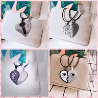 couple necklace broken heart 2 pcs key locket dad mom love you pendant necklace double color friends family lovers jewelry gift