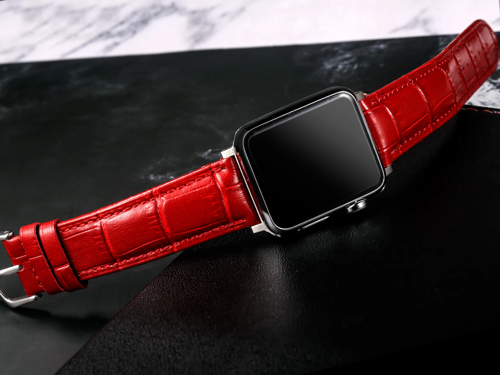 Рельефные рельефные ремешки типа крокодил быстросъемные красные ручной работы