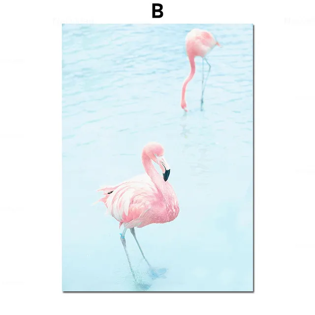 Картина на холсте скандинавский розовый синий фон Фламинго Птица оранжевый