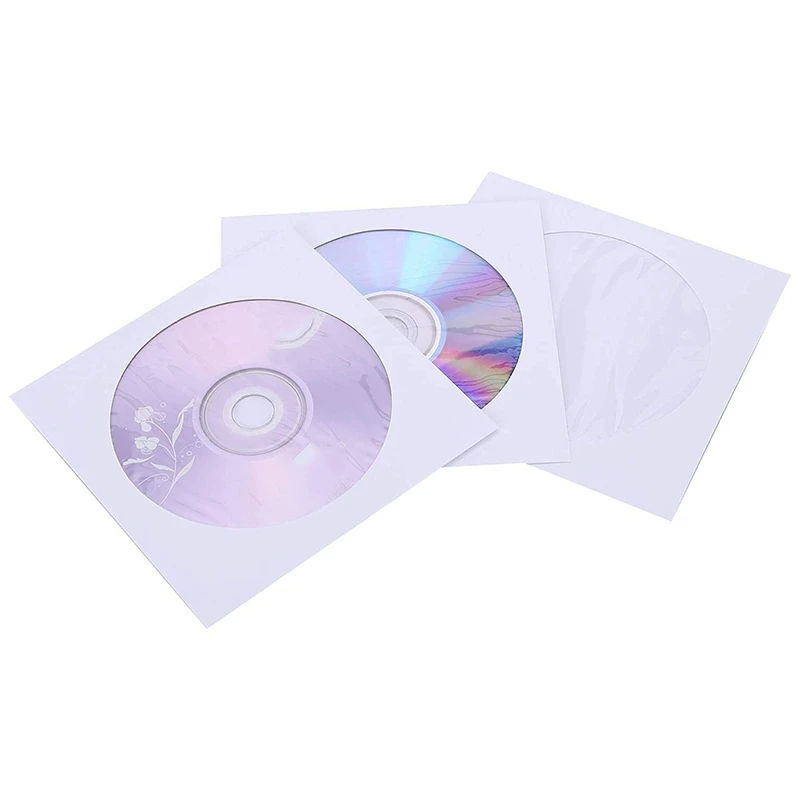100 упаковок муфты для CD DVD Премиум плотные белые бумажные конверты с вырезами на