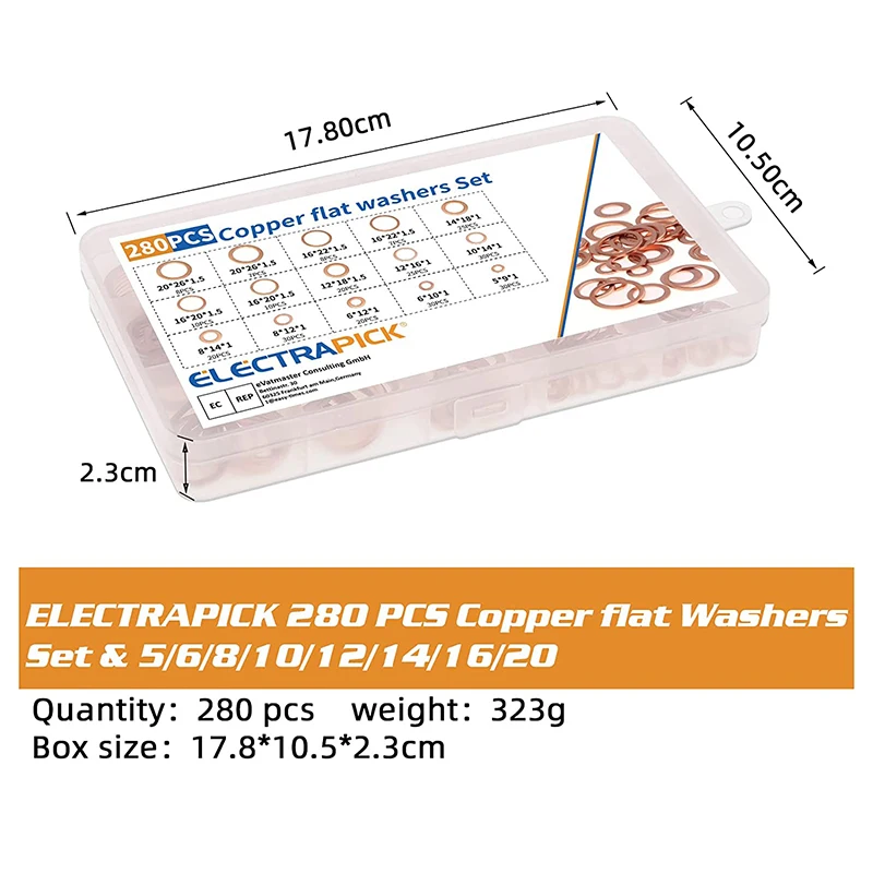 Электрическая шайба 280/180 шт. твердая медная регулируемая плоское кольцо для