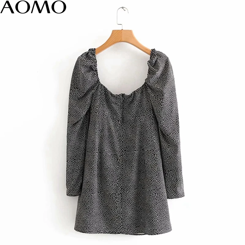 

AOMO summer fashion women chiffon A line party dress long sleeve back zipper females mini dresses vestidos 3A89A